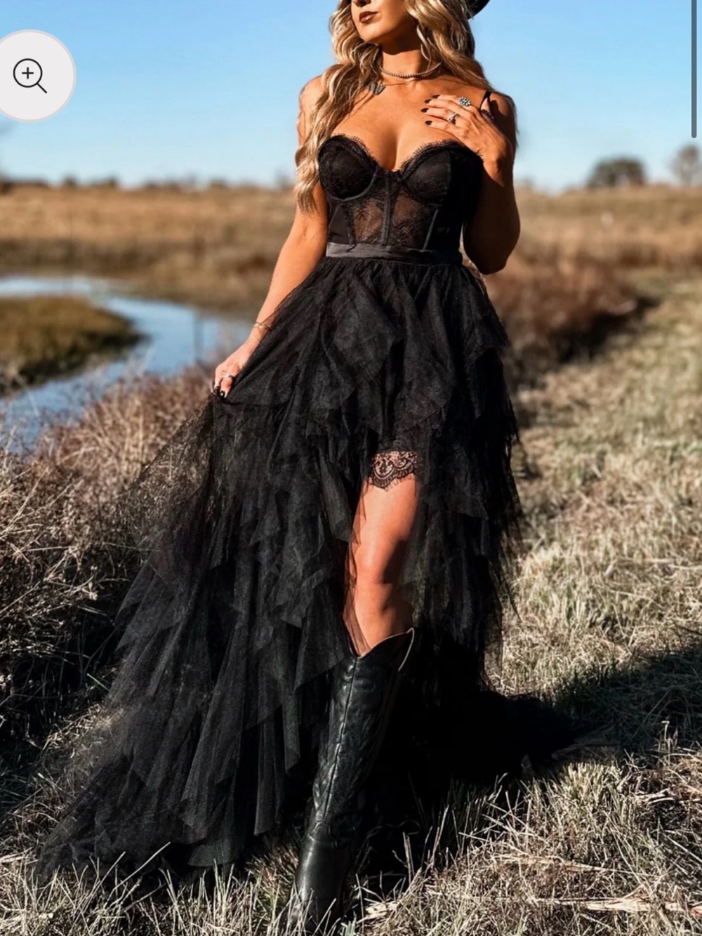 Black Strapless Lace Bustier Tulle High-Low Dress